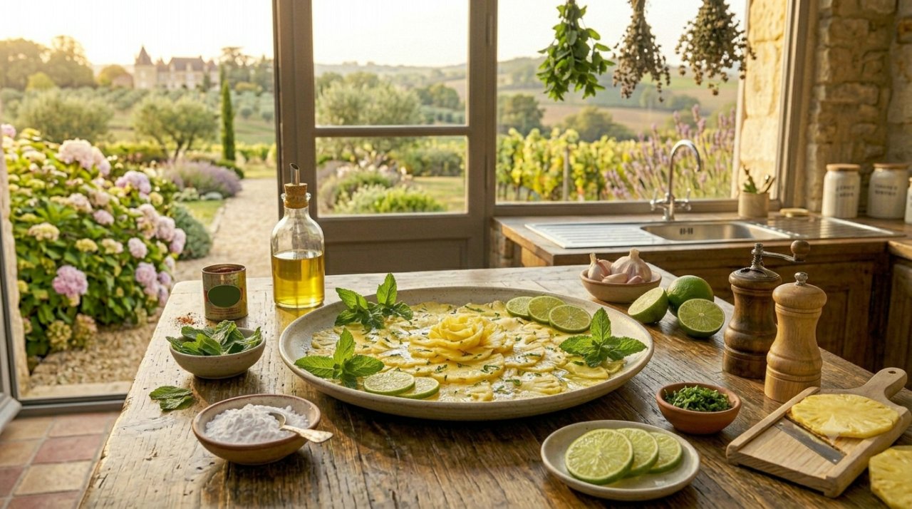 Carpaccio d'ananas au sirop de menthe