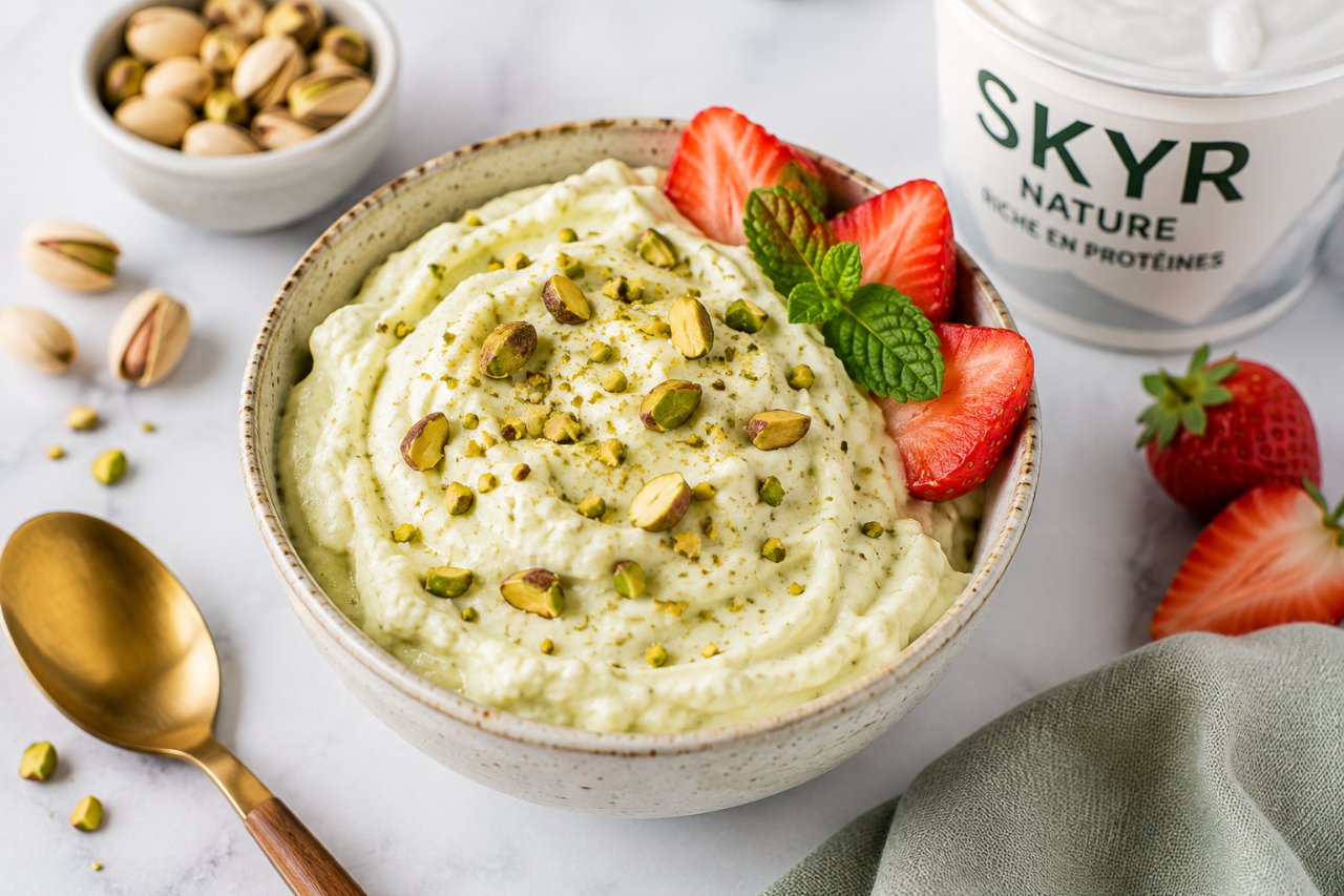 Frozen yogurt pistache et cottage cheese version protéinée