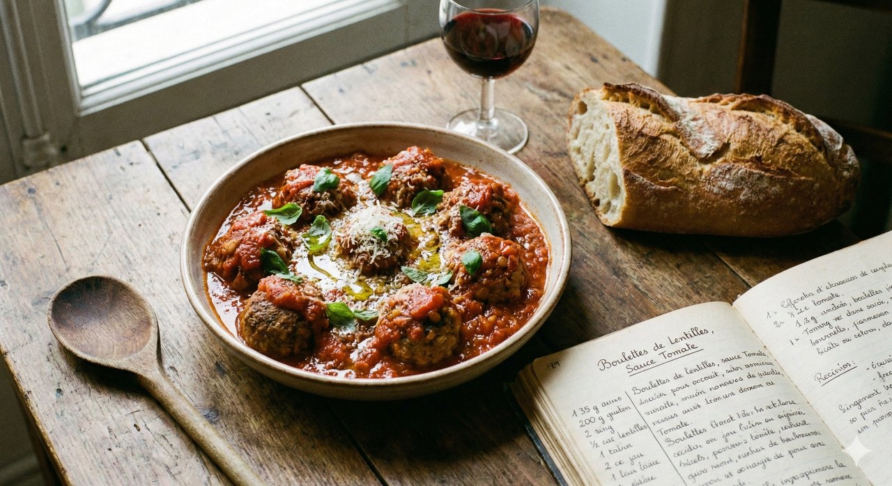 Image de la recette Boulettes de lentilles sauce tomate