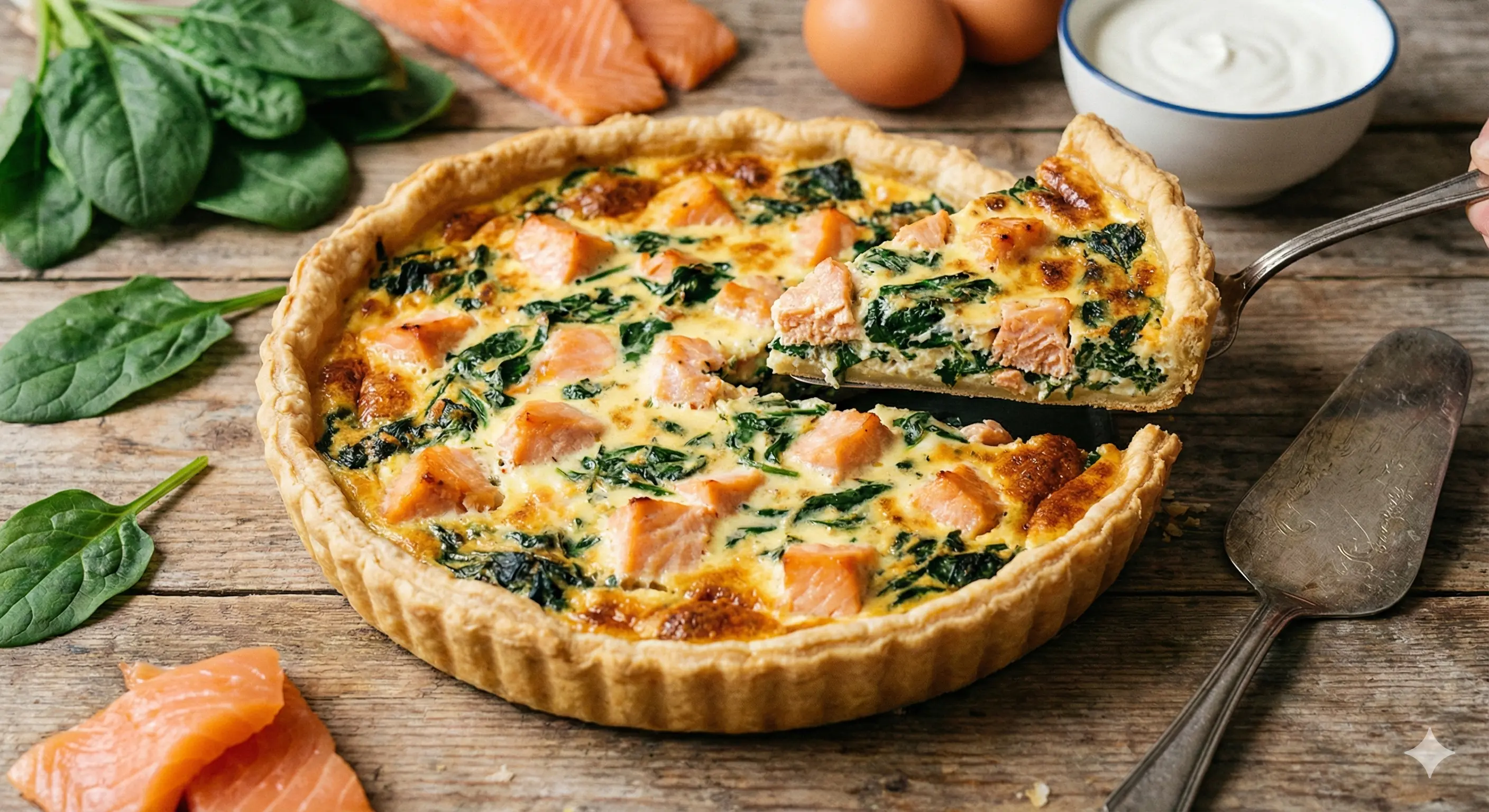 Image de la recette Tarte au saumon et aux épinards