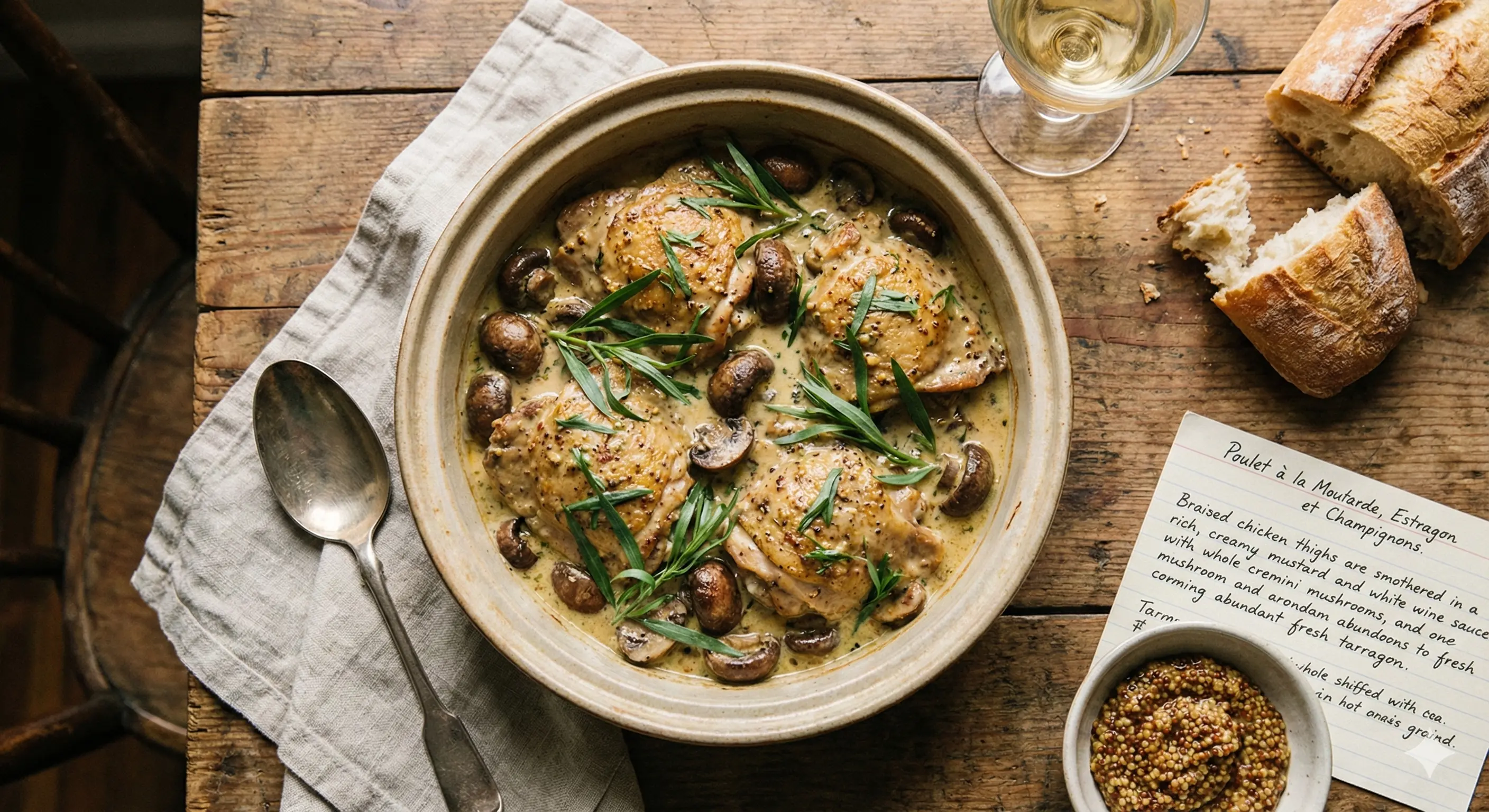 Image de la recette Poulet à la moutarde, à l'estragon et aux champignons
