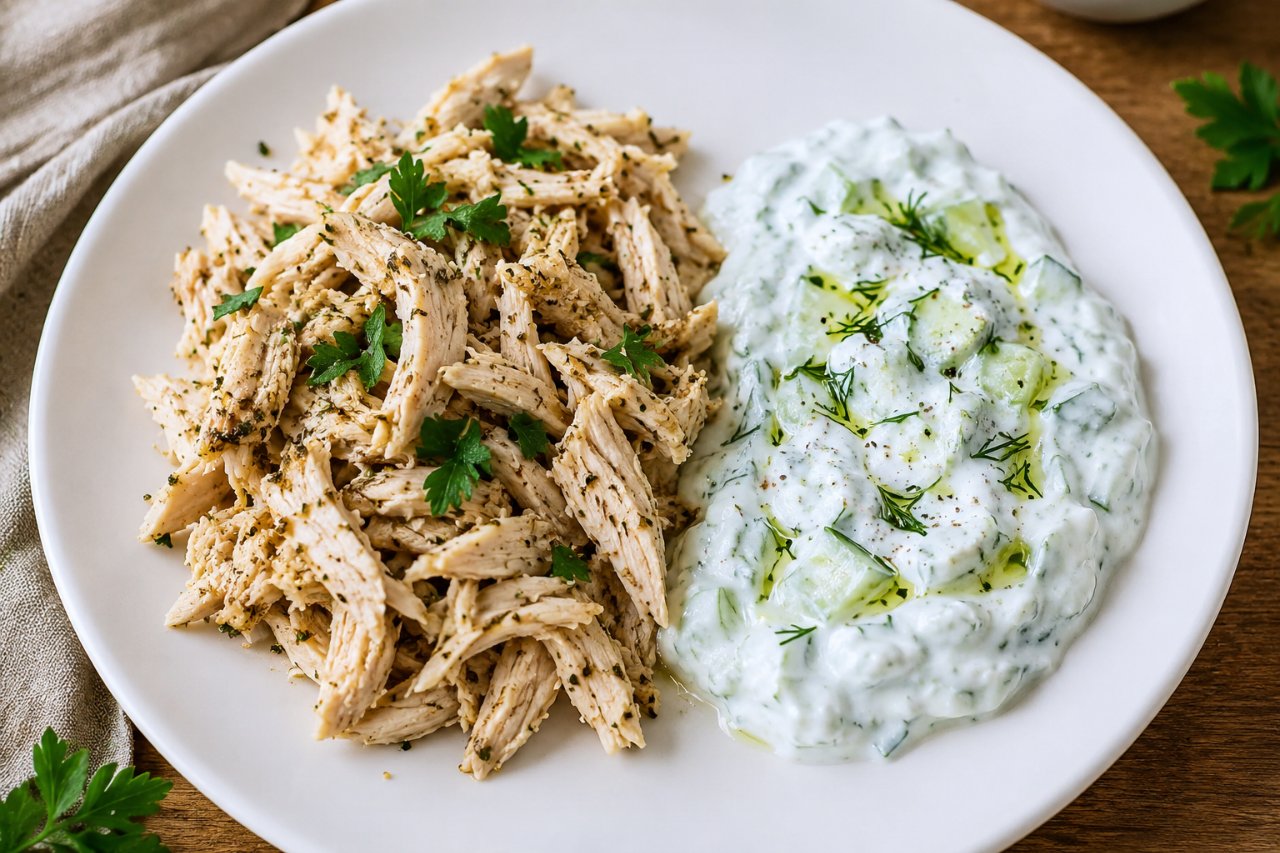 Poulet effiloché et tzatziki maison