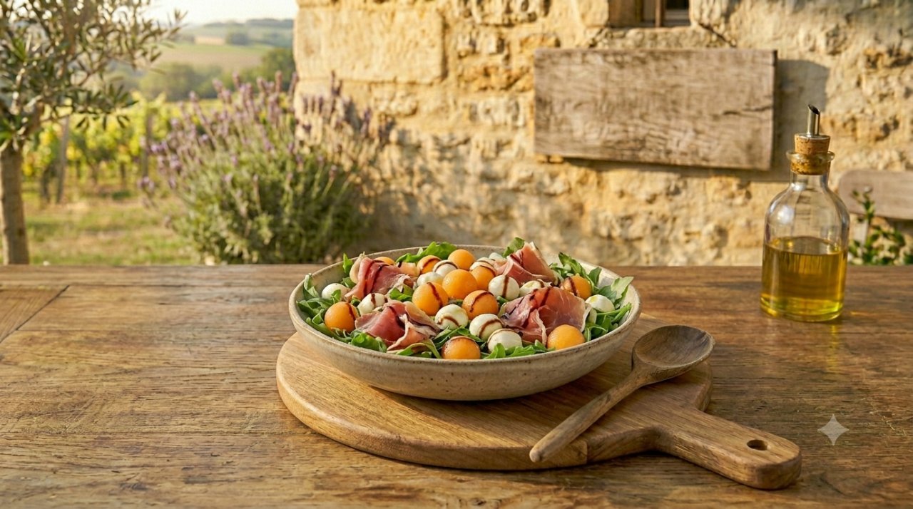 Salade italienne melon, mozza & jambon cru