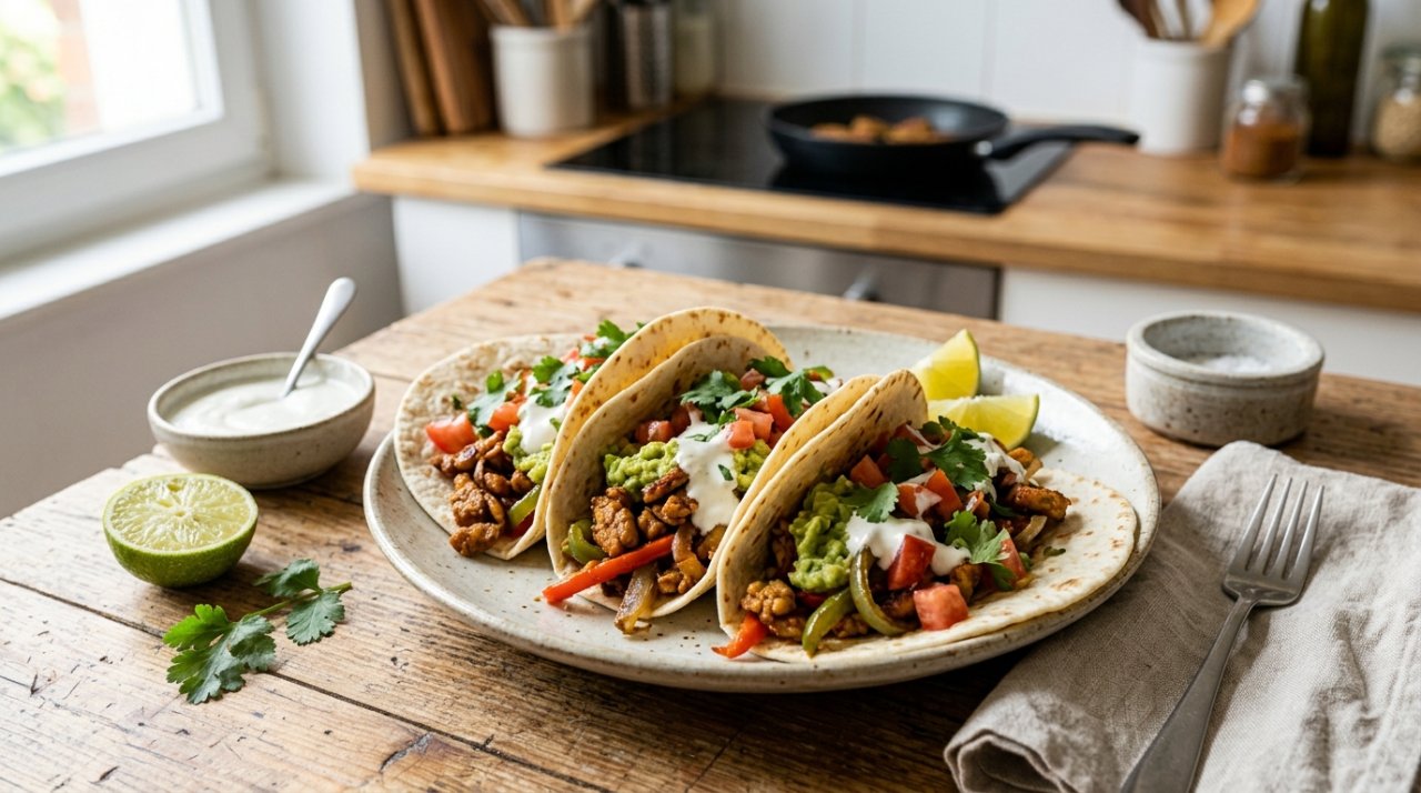 Tacos croustillants aux protéines de pois, avocat & sauce yaourt